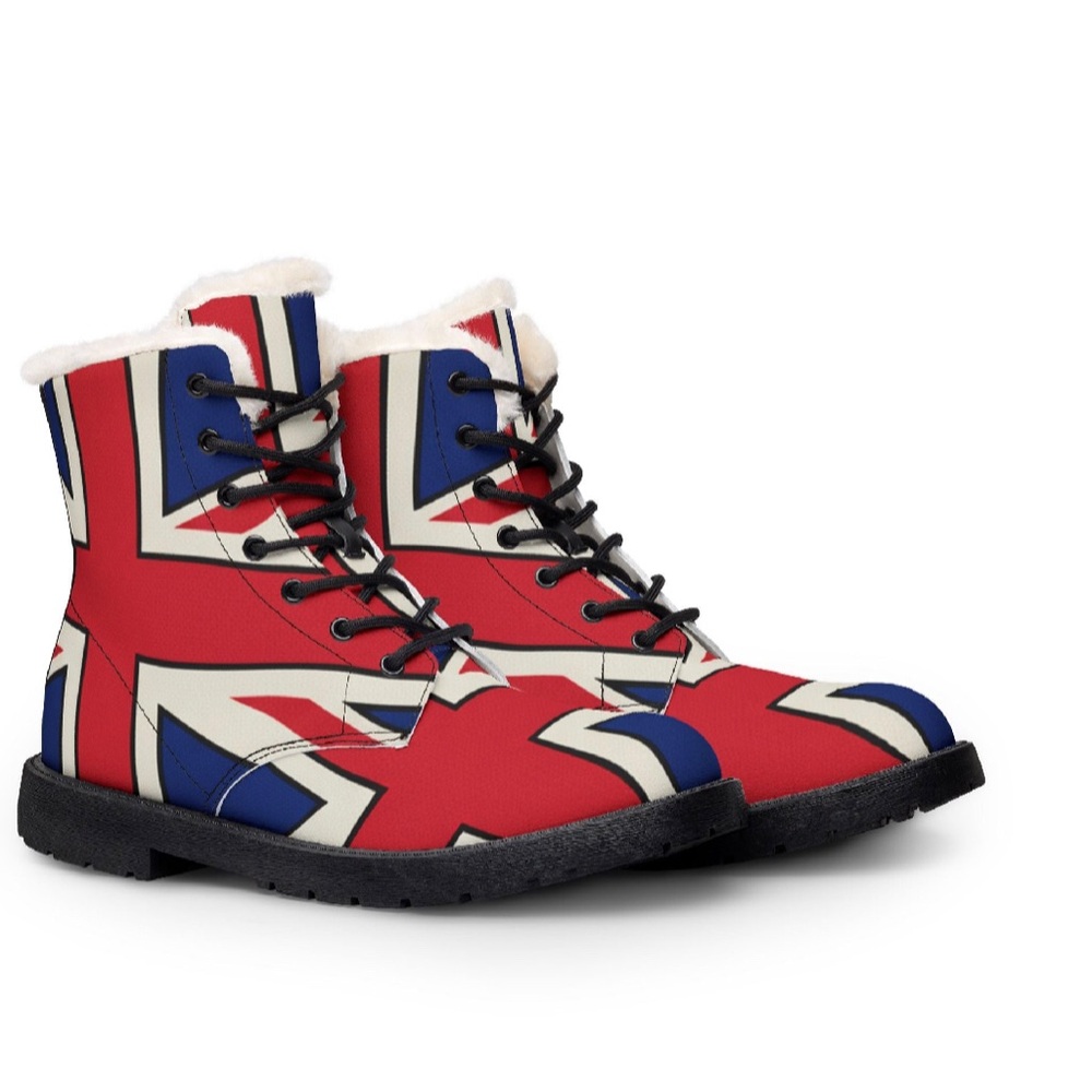 Leather, Fur lined Union Jack Inspired Lace-Up Boots